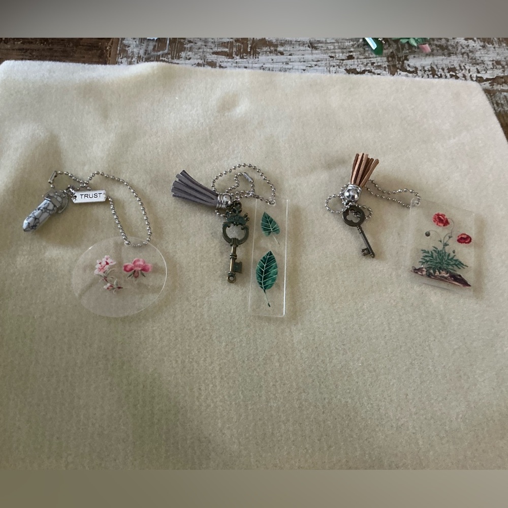 Set of 3 handmade rearview mirror hangars.  Chain is 10”